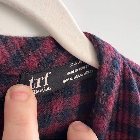 Zara Red and Black Plaid Top with White Hem - Picture 2 of 3